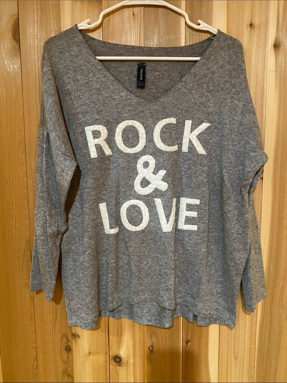 V-Neck 'Rock & Love' Heather Gray Women's Pullover